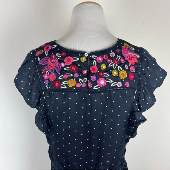 Figue Silk Floral Embroidered Mini Dress Black Polka Dot Size M - Picture 4 of 6